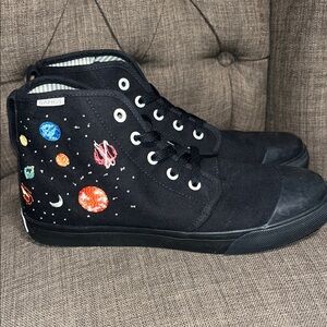 BANGS Black High-Top Sneakers Colorful Planet Embroidery Men's 7 Women's 8.5